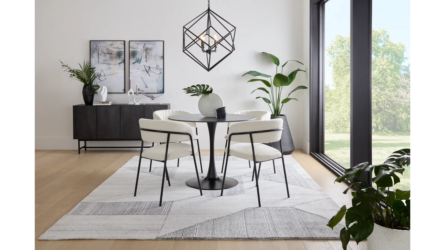 Table ronde noire Fremont et 4 chaises rembourrées