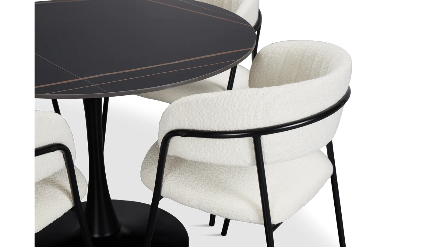 Table ronde noire Fremont et 4 chaises rembourrées