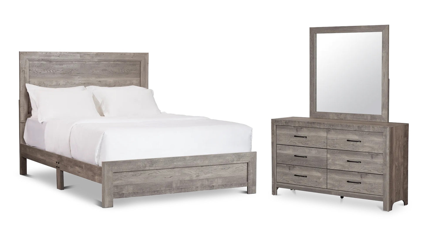 Ensemble Lit + Commode avec panneau gris Ollie