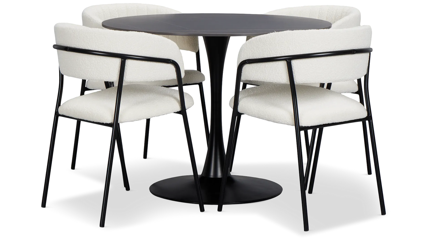 Table ronde noire Fremont et 4 chaises rembourrées