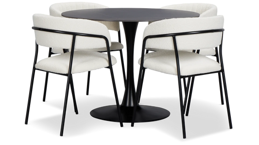 Table ronde noire Fremont et 4 chaises rembourrées